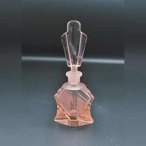 Vintage Pink Art Deco Antoinette Cut And Etched Crystal Perfume Bottle w/Stopper